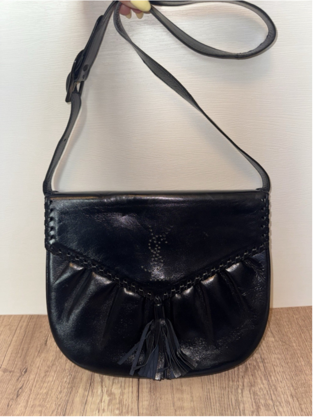 Vintage Yves Saint Laurent YSL Navy Leather Tassel Fringe Shoulder Bag Luxury